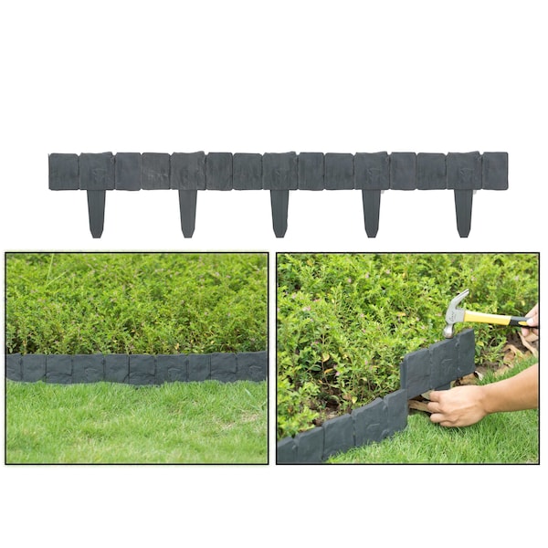 Gardenised Cobbled Stone Outdoor Lawn Edging Gate Interlocking Stakes, PK 10 QI003861 - main